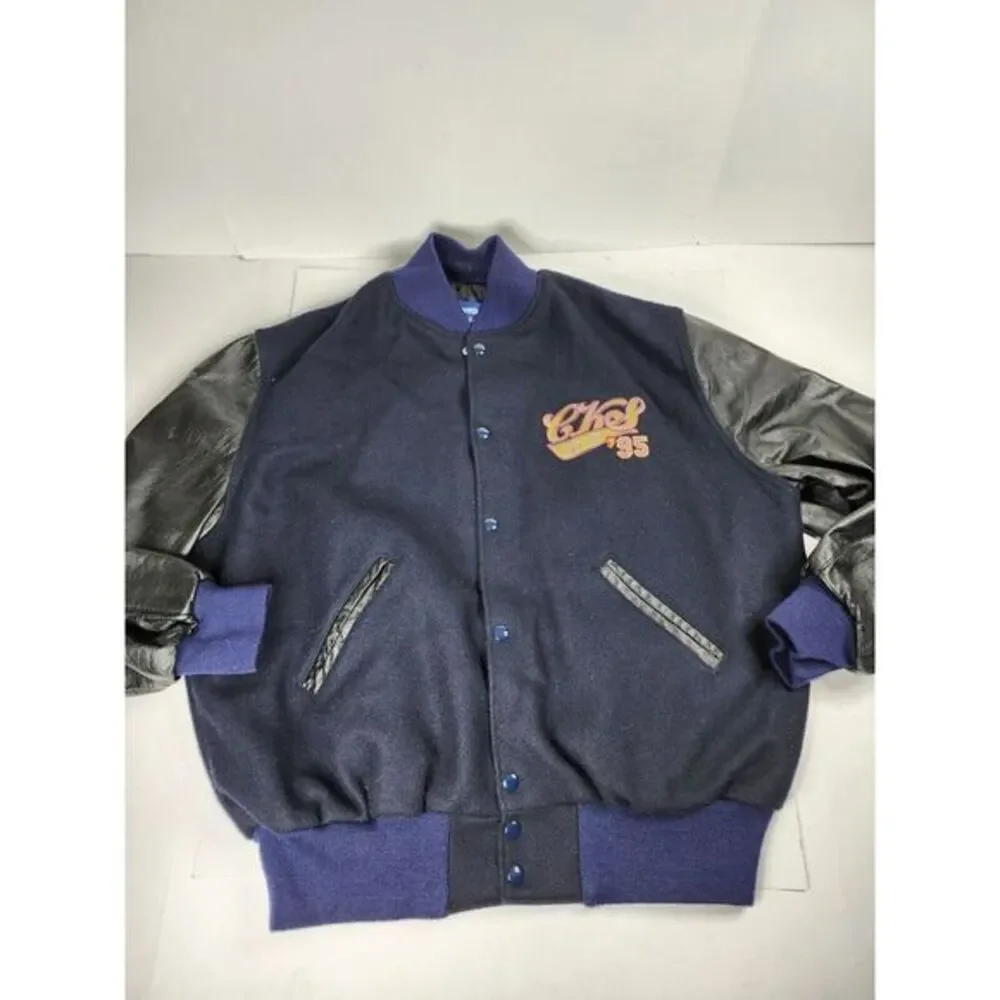 Vtg College Holloway Jacket CK& Mens XL Black Varsity Letterman‎ Wool/Leather
